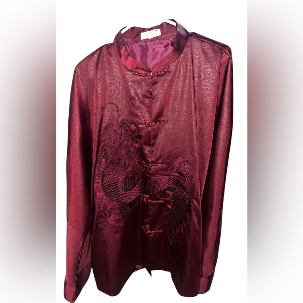 Men's Burgundy Performance Jacket with Embroidered Dragon